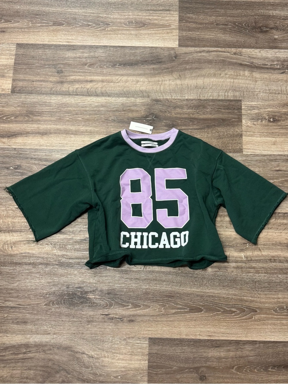 NEW Anthropologie Jersey Crop Top Green Chicago Women’s Medium - Picture 2 of 4